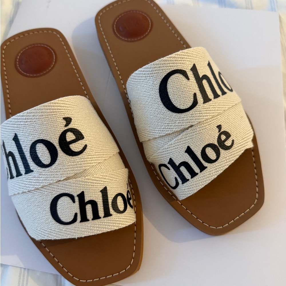 NEW Chloé Logo woody slide Sandals size 38